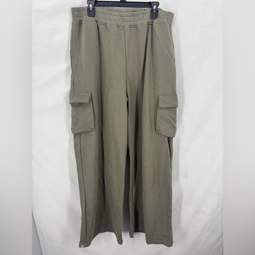 American Tall Olive Cargo Sweatpants Wide Leg Elastic Waist Cotton XL Tall